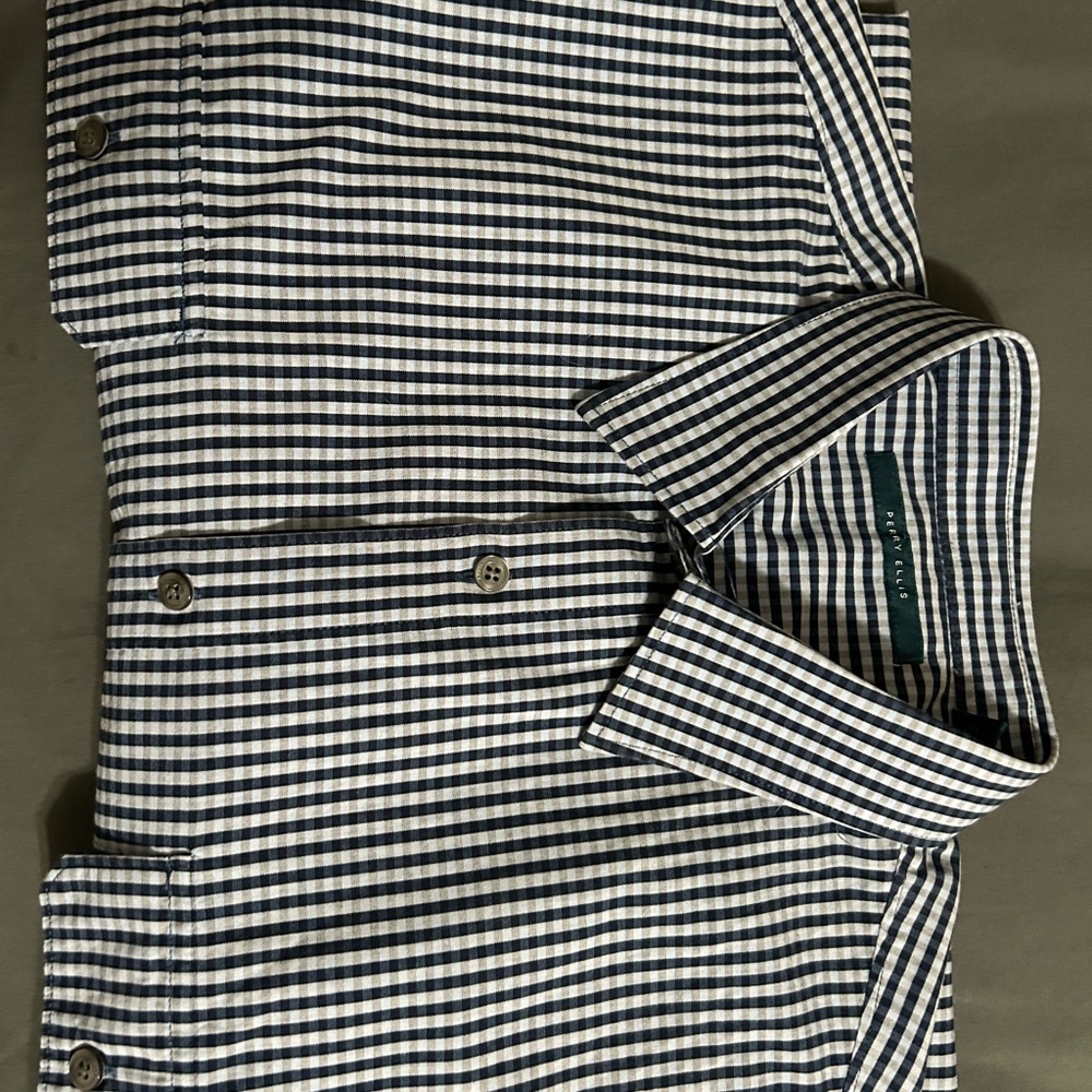 Perry Ellis Navy and White Gingham Shirt